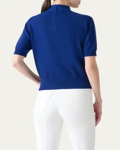 Akris Neck-Tie Cashmere Short-Sleeve Sweater | Thumbnail 3