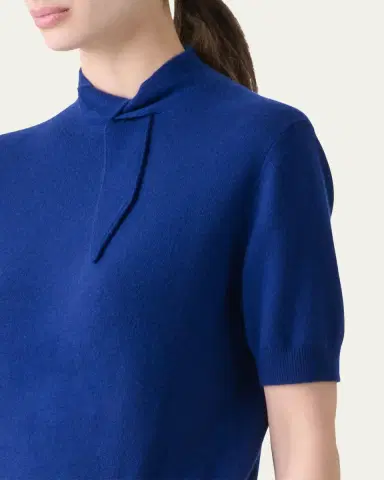Akris Neck-Tie Cashmere Short-Sleeve Sweater | Thumbnail 5