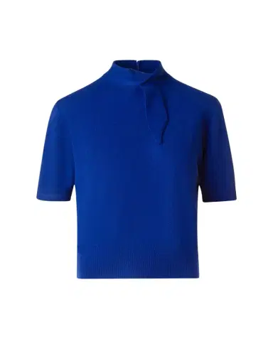 Akris Neck-Tie Cashmere Short-Sleeve Sweater | Thumbnail 1