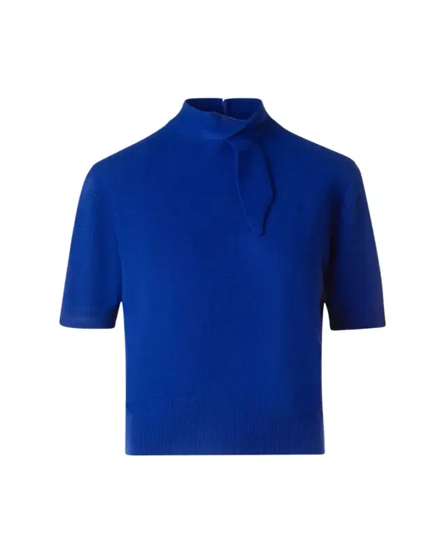 Neck-Tie Cashmere Short-Sleeve Sweater