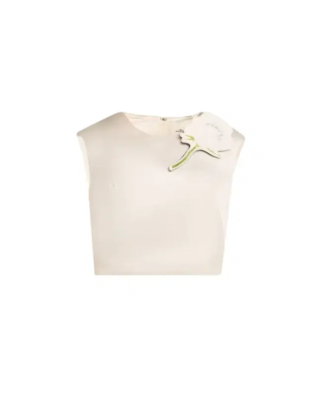 Floral Brooch Cropped Silk Shell Top