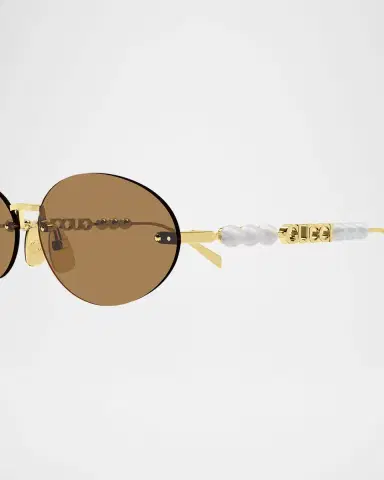 Gucci Rimless Metal Oval Sunglasses with Faux Pearls | Thumbnail 2 Gucci Rimless Metal Oval Sunglasses with Faux Pearls | Thumbnail 2