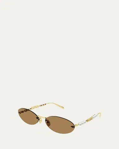 Gucci Rimless Metal Oval Sunglasses with Faux Pearls | Thumbnail 4 Gucci Rimless Metal Oval Sunglasses with Faux Pearls | Thumbnail 4
