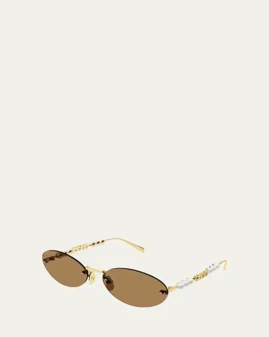 Gucci Rimless Metal Oval Sunglasses with Faux Pearls | Thumbnail 5 Gucci Rimless Metal Oval Sunglasses with Faux Pearls | Thumbnail 5