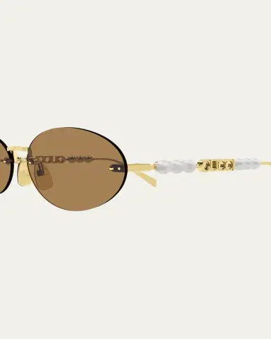 Gucci Rimless Metal Oval Sunglasses with Faux Pearls | Thumbnail 6 Gucci Rimless Metal Oval Sunglasses with Faux Pearls | Thumbnail 6