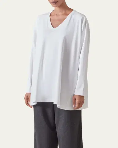 Eskandar Side-Paneled V-Neck T-Shirt (Long Length) | Thumbnail 8