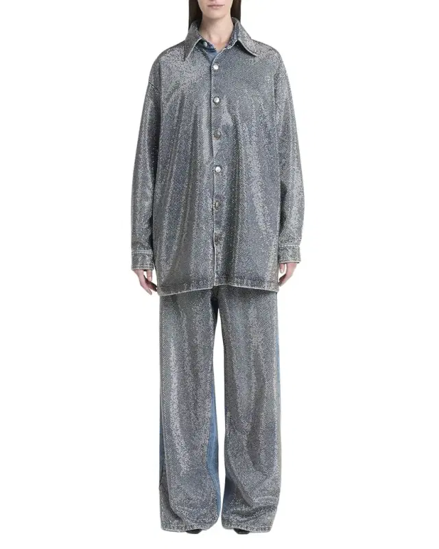 Stella McCartney Crystal Hotfix Wide Leg Jeans