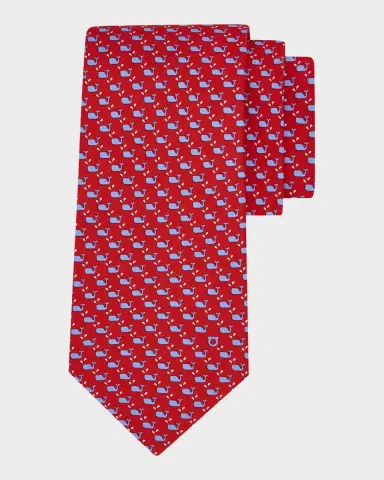 Ferragamo Men's Whale Micro-Print Tie | Thumbnail 2