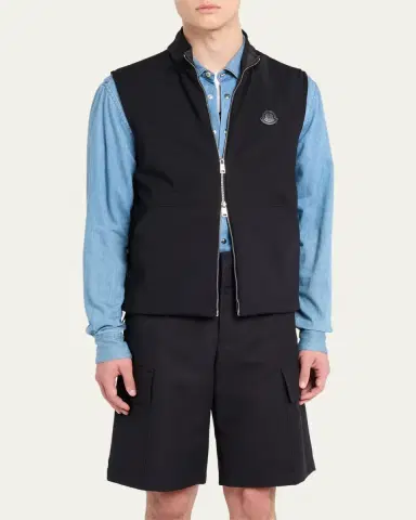 Moncler Men's Full-Zip Leather-Emblem Vest | Thumbnail 4 Moncler Men's Full-Zip Leather-Emblem Vest | Thumbnail 4