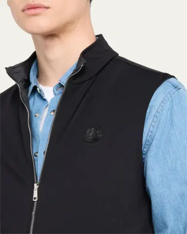 Moncler Men's Full-Zip Leather-Emblem Vest | Thumbnail 5 Moncler Men's Full-Zip Leather-Emblem Vest | Thumbnail 5