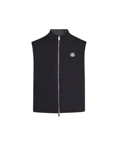 Moncler Men's Full-Zip Leather-Emblem Vest | Thumbnail 1 Moncler Men's Full-Zip Leather-Emblem Vest | Thumbnail 1