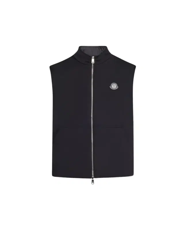 Moncler Men's Full-Zip Leather-Emblem Vest