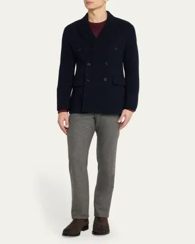 Anderson & Sheppard Men's Double-Breasted Knit Blazer | Thumbnail 2
