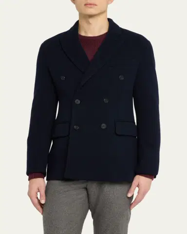 Anderson & Sheppard Men's Double-Breasted Knit Blazer | Thumbnail 4