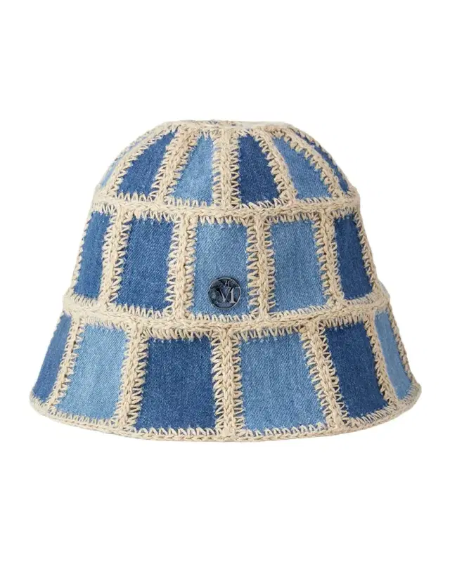 Maison Michel Pablo Denim Patchwork Crochet Bucket Hat