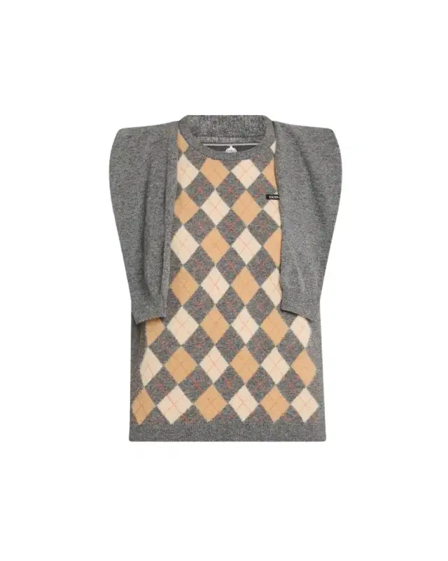 HODAKOVA Argyle Knitted Draped-Sleeve Sweater Vest