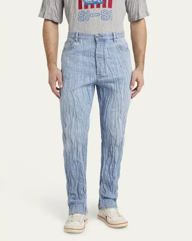 Bottega Veneta Men's Crinkled Straight-Leg Jeans | Thumbnail 4