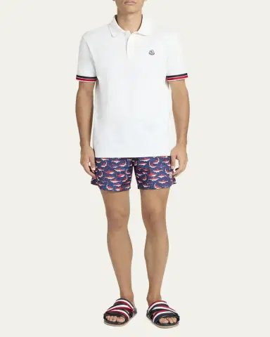Moncler Men's Striped-Trim Pique Polo Shirt | Thumbnail 2