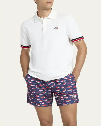 Moncler Men's Striped-Trim Pique Polo Shirt | Thumbnail 4