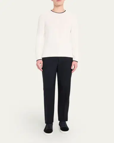 Bergdorf Goodman Men's Tipped Silk-Cotton Rib Sweater | Thumbnail 2