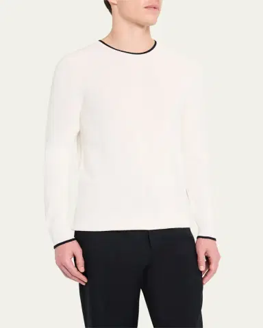 Bergdorf Goodman Men's Tipped Silk-Cotton Rib Sweater | Thumbnail 4