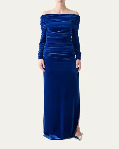 Akris Velvet Off-the-Shoulder Draped Gown | Thumbnail 2 Akris Velvet Off-the-Shoulder Draped Gown | Thumbnail 2
