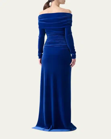 Akris Velvet Off-the-Shoulder Draped Gown | Thumbnail 3 Akris Velvet Off-the-Shoulder Draped Gown | Thumbnail 3