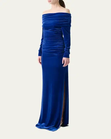 Akris Velvet Off-the-Shoulder Draped Gown | Thumbnail 4 Akris Velvet Off-the-Shoulder Draped Gown | Thumbnail 4