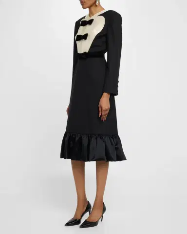 Valentino Garavani Bow Tuxedo Ruffle Midi Dress | Thumbnail 3