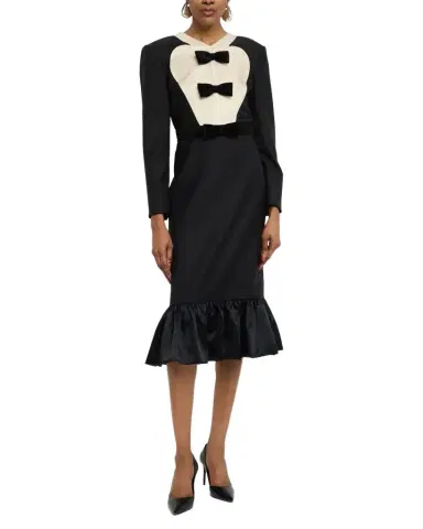 Valentino Garavani Bow Tuxedo Ruffle Midi Dress | Thumbnail 1