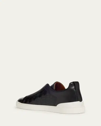 ZEGNA Men's Triple Stitch Alligator Leather Slip-On Sneakers | Thumbnail 4