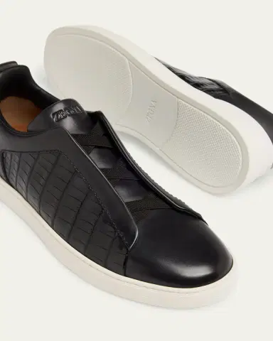 ZEGNA Men's Triple Stitch Alligator Leather Slip-On Sneakers | Thumbnail 5