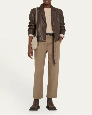 Brunello Cucinelli Cotton Twill Straight-Leg Ankle Pull-On Pants | Thumbnail 2
