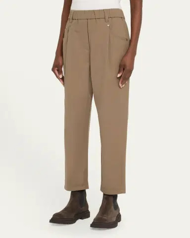 Brunello Cucinelli Cotton Twill Straight-Leg Ankle Pull-On Pants | Thumbnail 4