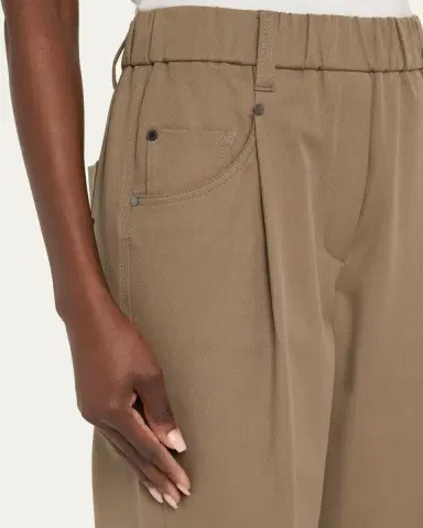 Brunello Cucinelli Cotton Twill Straight-Leg Ankle Pull-On Pants | Thumbnail 5