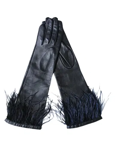 Paula Rowan Simone Feather-Trim Leather Gloves | Thumbnail 1