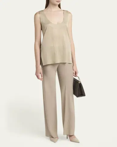 Giorgio Armani Chain-Necklace Scoop-Neck Shiny Viscose Jersey Tank Top | Thumbnail 2