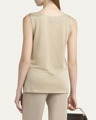 Giorgio Armani Chain-Necklace Scoop-Neck Shiny Viscose Jersey Tank Top | Thumbnail 3