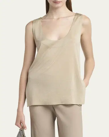 Giorgio Armani Chain-Necklace Scoop-Neck Shiny Viscose Jersey Tank Top | Thumbnail 4