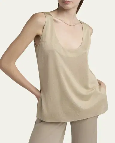 Giorgio Armani Chain-Necklace Scoop-Neck Shiny Viscose Jersey Tank Top | Thumbnail 5