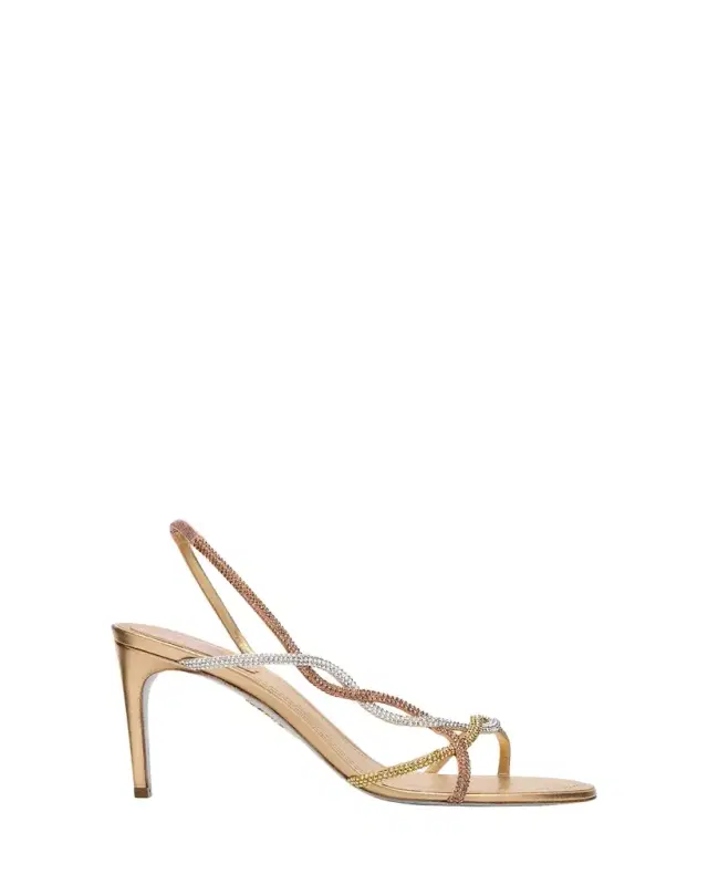 Rene Caovilla Three-Tone Crystal Satin Braid Halter Sandals