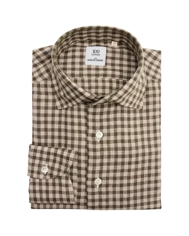 Men's Linen Gingham Check Dress Shirt