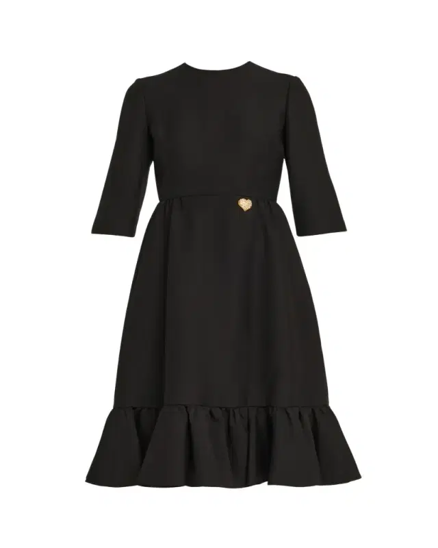 Valentino Garavani Strass Heart Flounce Crepe Couture Dress