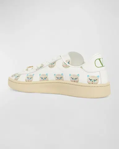 Valentino Garavani Royco VLogo Cat-Print Leather Sneakers | Thumbnail 4 Valentino Garavani Royco VLogo Cat-Print Leather Sneakers | Thumbnail 4