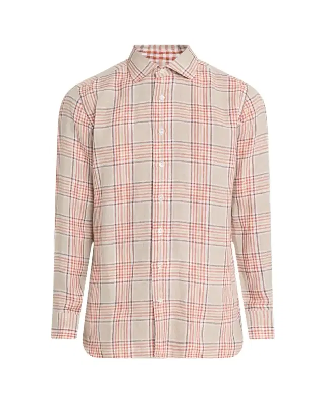 100Hands Men's Linen Check Casual Button-Down Shirt