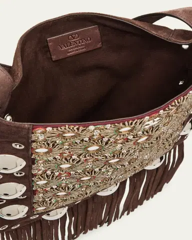 Valentino Garavani Nellcote Medium Studded Fringed Suede Crossbody Bag | Thumbnail 3