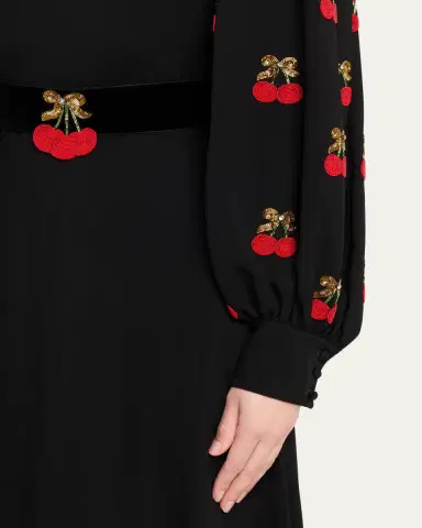 Valentino Garavani Cherry Embroidered Belted Puff-Sleeve Gown | Thumbnail 5 Valentino Garavani Cherry Embroidered Belted Puff-Sleeve Gown | Thumbnail 5