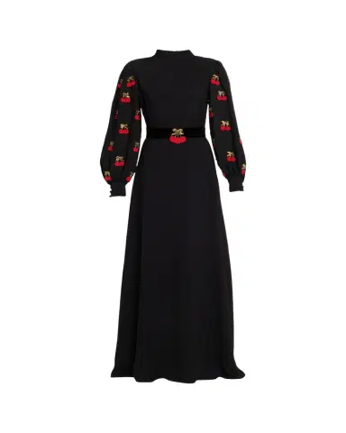 Valentino Garavani Cherry Embroidered Belted Puff-Sleeve Gown | Thumbnail 1 Valentino Garavani Cherry Embroidered Belted Puff-Sleeve Gown | Thumbnail 1