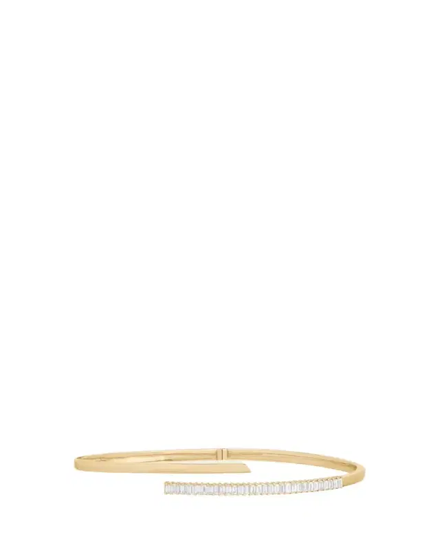Lana 14K Gold Criss Cross Baguette Diamond Bangle Bracelet