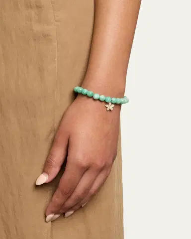 Sydney Evan 14K Yellow Gold Plumeria Charm and Russian Amazonite Bead Bracelet | Thumbnail 2